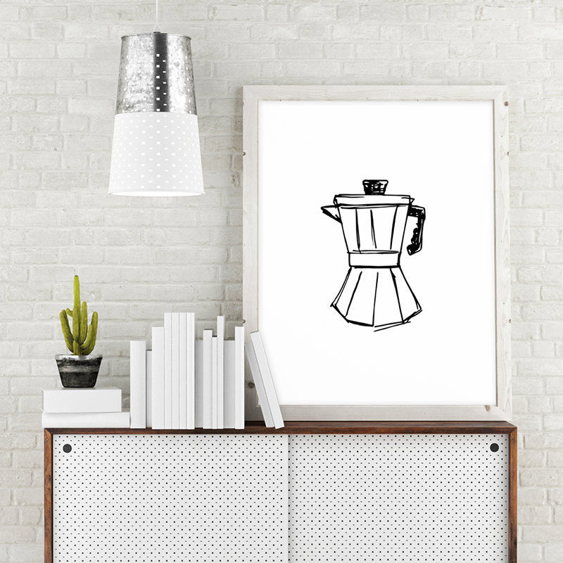 15 Coffee Posters To Hang Above Your Coffee Station // An illustration of a Moka pot expresses your love and appreciation for the beverage that pours out of it.