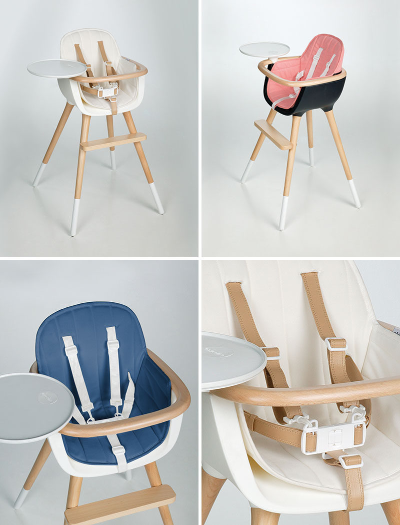 14 Modern High Chairs For Children // The simple design of this high chair makes it the perfect addition to the kitchen table and the wide number of ways you can customize it allows it to fit into any interior.