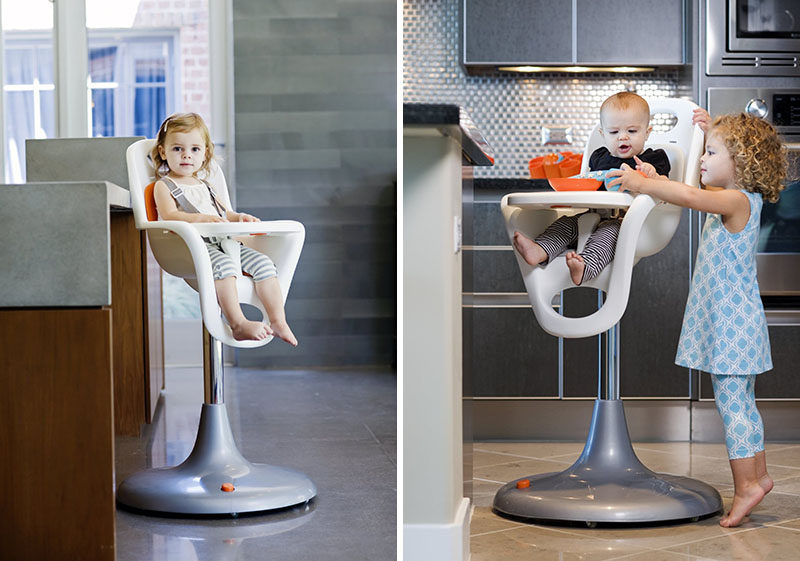 14 Modern High Chairs For Children // This modern high chair features a one piece seat, which makes clean up a whole lot easier.