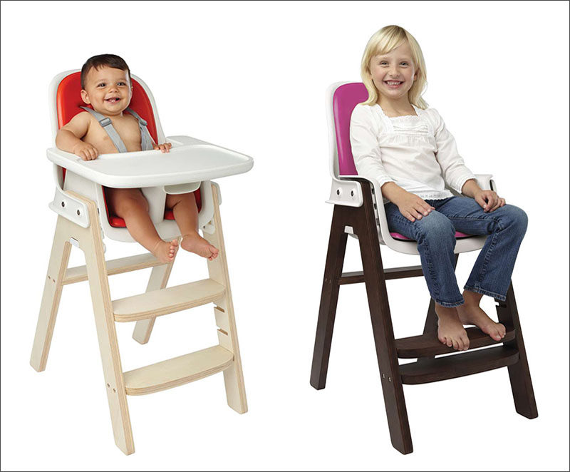 14 Modern High Chairs For Children // This adjustable high chair doesn't require any tools to make changes to it, just slide out the components and you're good to go.