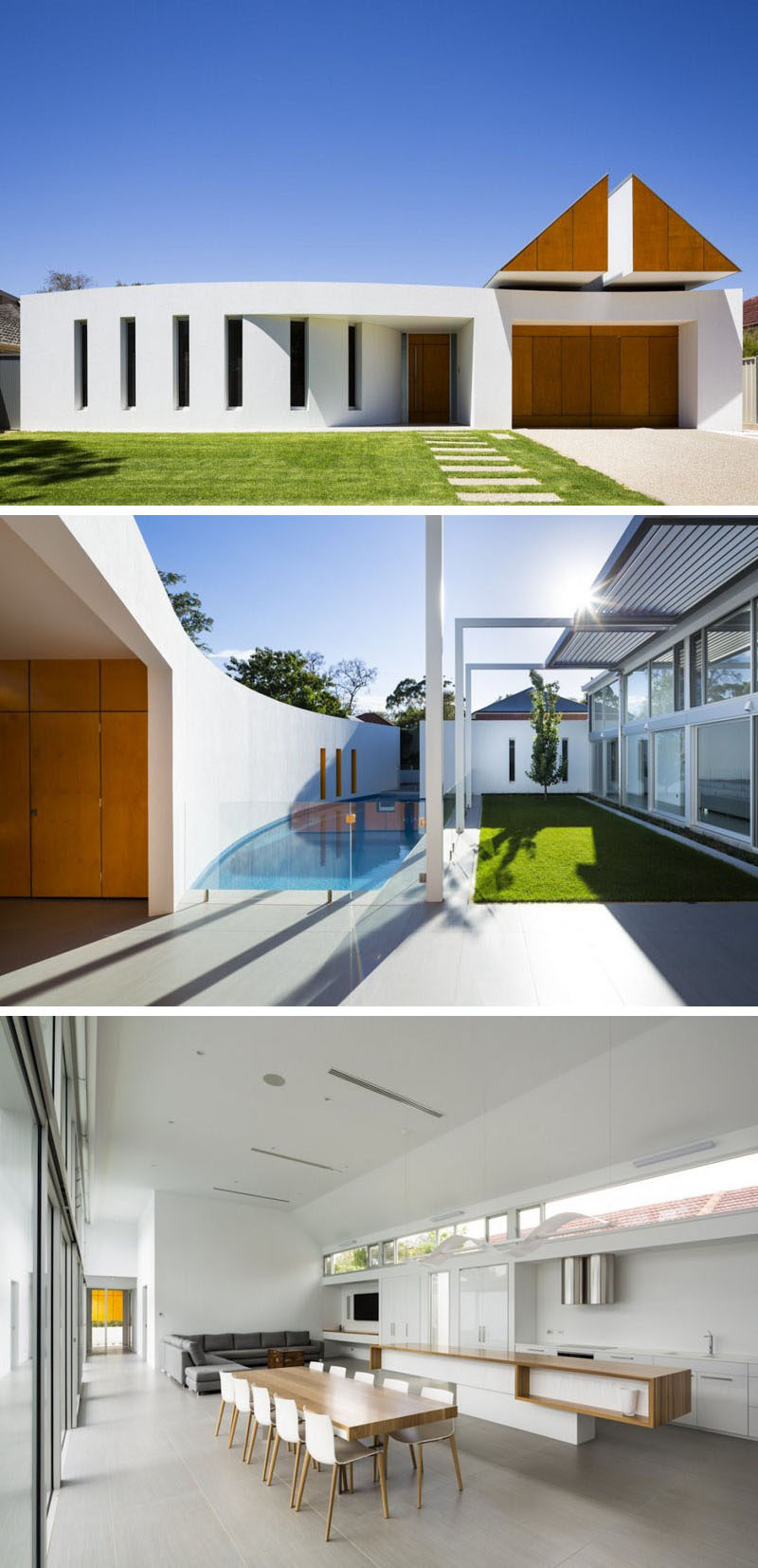 Celebrate Australia Day With These 14 Contemporary Australian Houses | The clean white look of the exterior of this Adelaide home continues inside where simple, bright, minimalist decor fills the space.