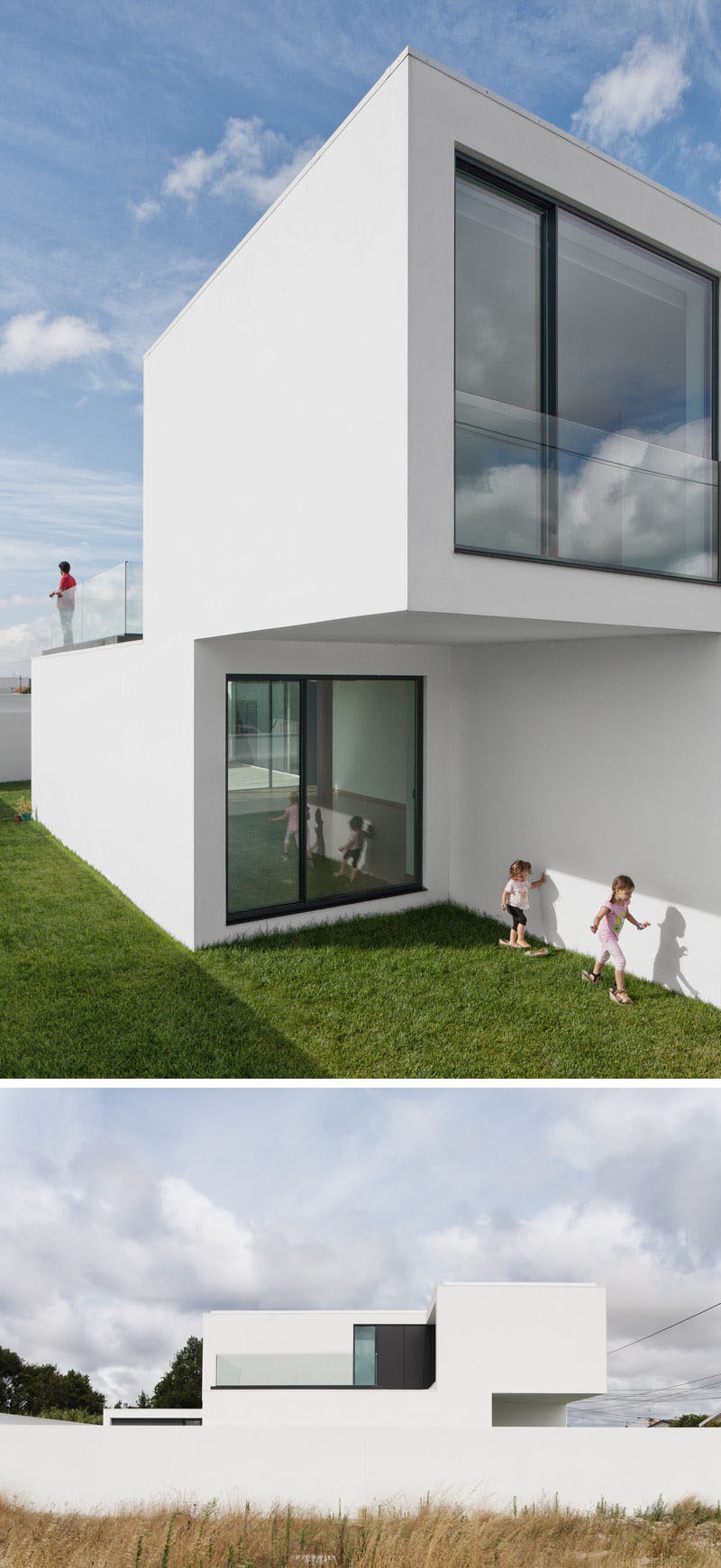House Exterior Colors - 11 Modern White Houses From Around The World // Other than a few black window frames and doors, the outside of this family home is completely white.