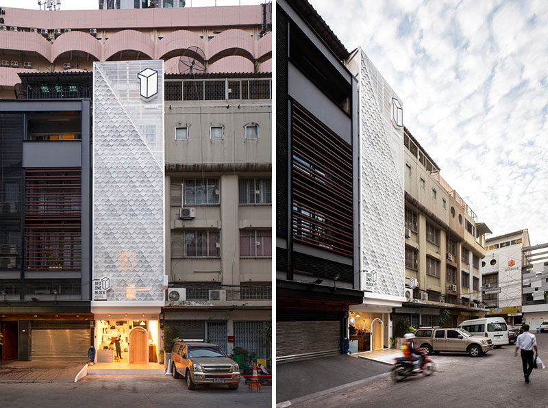 This modern hostel design in Bangkok, Thailand brings a fresh look to the street