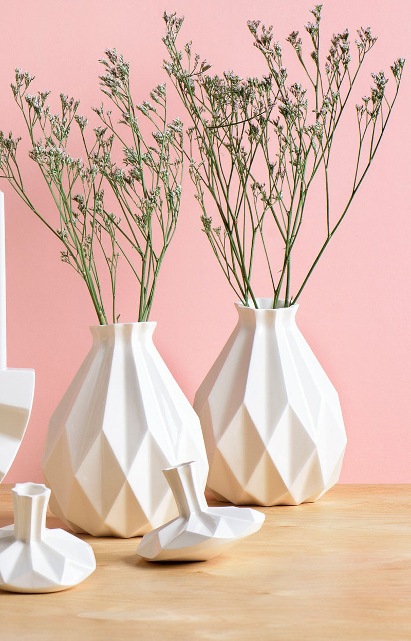 Home Decor Ideas - 6 Ways To Include Ceramic In Your Interior // These geometric ceramic vases add depth and dimension to your interior and create the perfect home for a bouquet of fresh flowers.