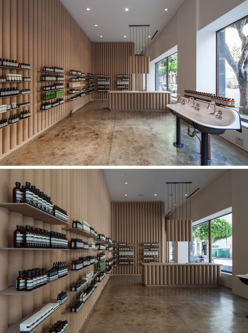 Modern store interior design ideas - Brooks + Scarpa designed this Aesop retail store in downtown LA that features 6 inch cardboard tube walls, furniture and fixtures.