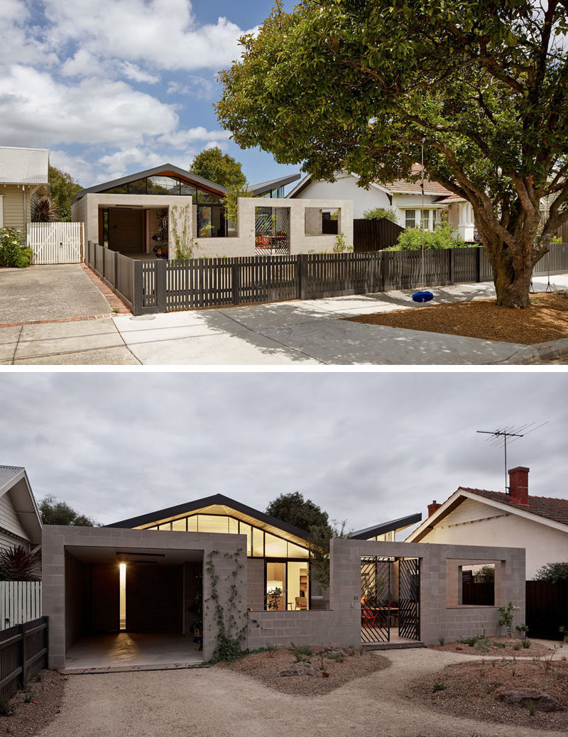 15 Single Story Modern Houses | The living space of this small single story house has been extended with the help of a semi-private courtyard at the front of the home.