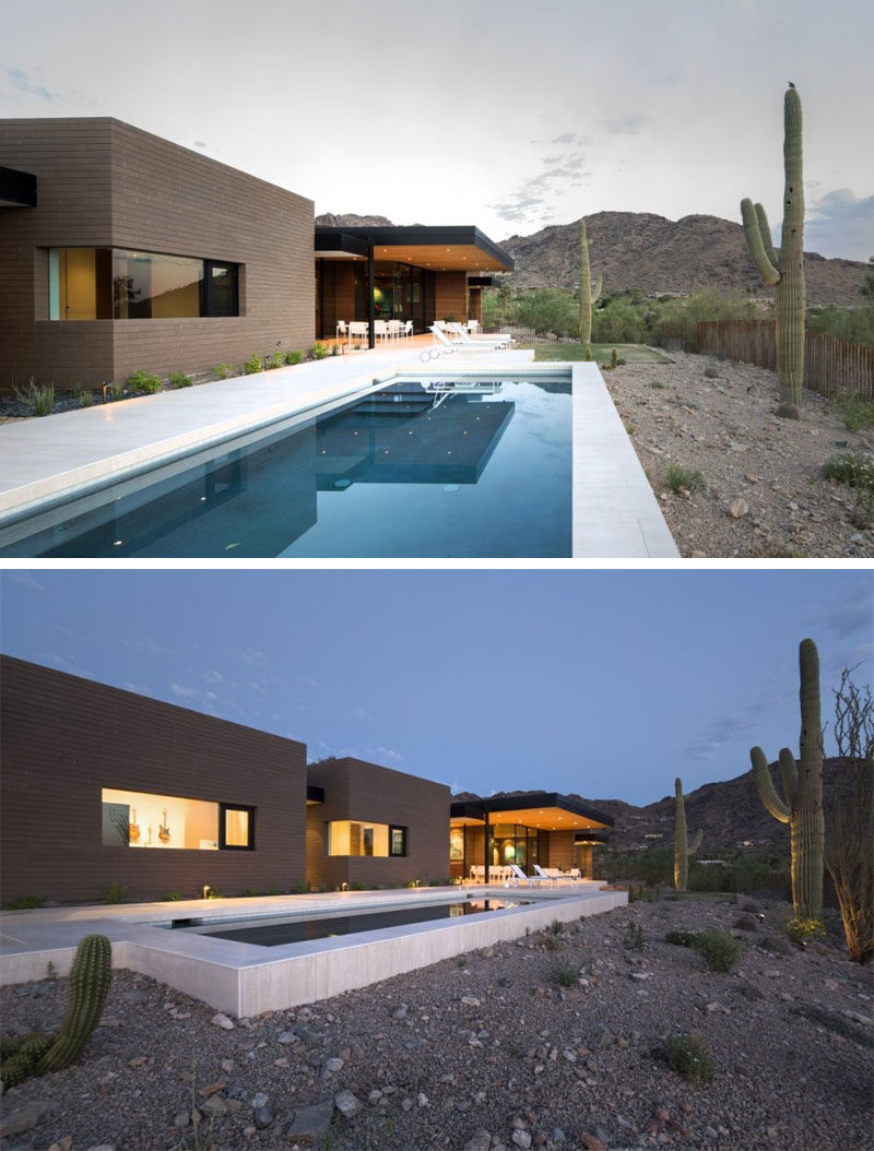 15 Single Story Modern Houses | This single story house fits right into it's earthy surroundings with rammed earth walls, while still looking modern and inviting.