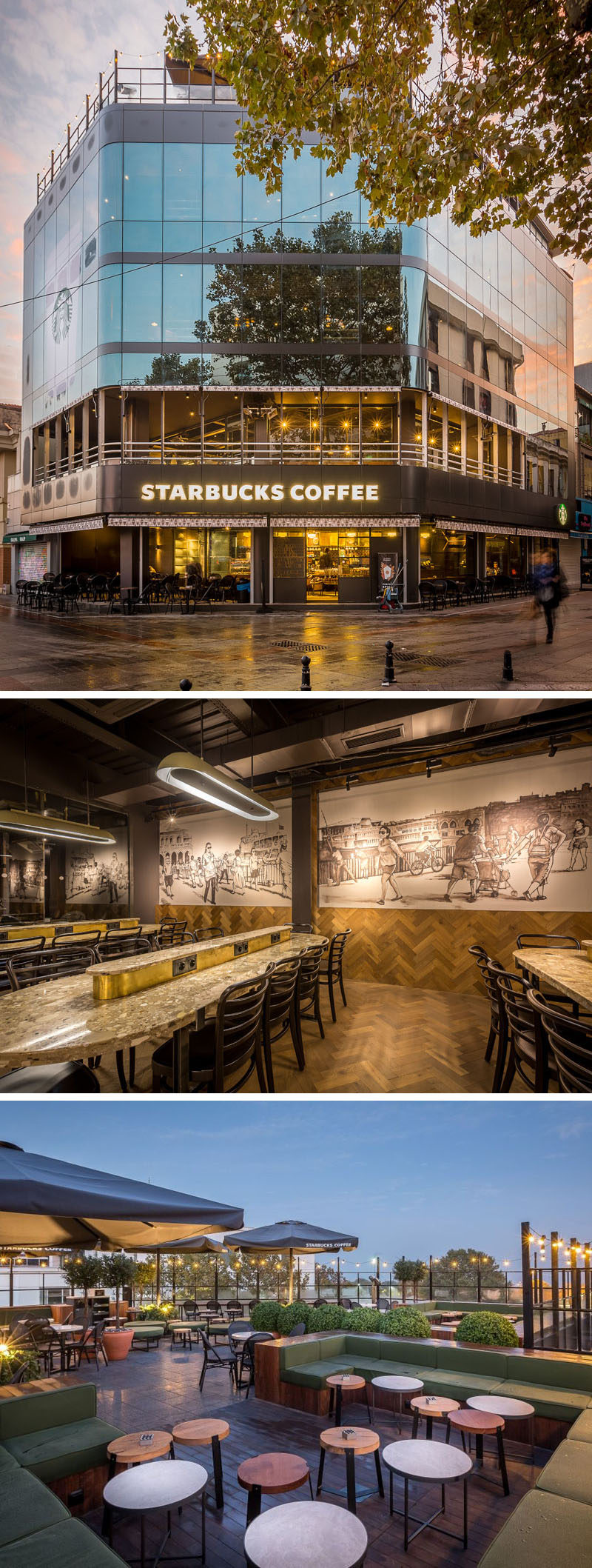 11 Starbucks Coffee Shops From Around The World // The four level location features a rooftop patio that looks out over Istanbul’s Bosphorus Strait, and tall windows to allow those sitting inside to enjoy the views of the water and surrounding city.