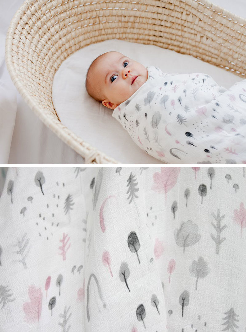 15 Decor Ideas For Creating A Woodland Nursery Design // This simple woodland inspired muslin blanket is perfect for swaddling and cleaning up those inevitable accidents.