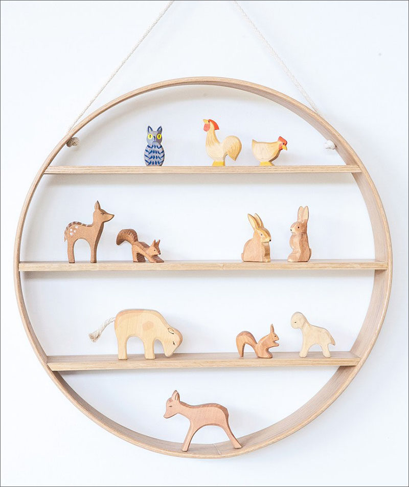 15 Decor Ideas For Creating A Woodland Nursery Design // Wooden woodland creatures are likely going to be included in your nursery so make sure you've got the perfect shelf to display them on.